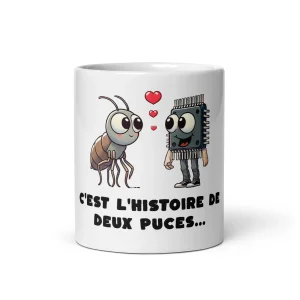 Mug “C’est l’histoire de deux puces…” – Un Mug geek pour informaticien